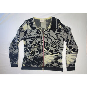 Eva & Claudi Cardigan Sweater Dual Zip Front Unique Patterns Knitted In Denmark